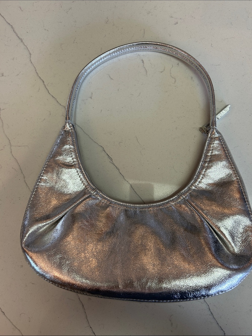 Zara Metallic Silver Crescent Shoulder Bag - Picture 2 of 13
